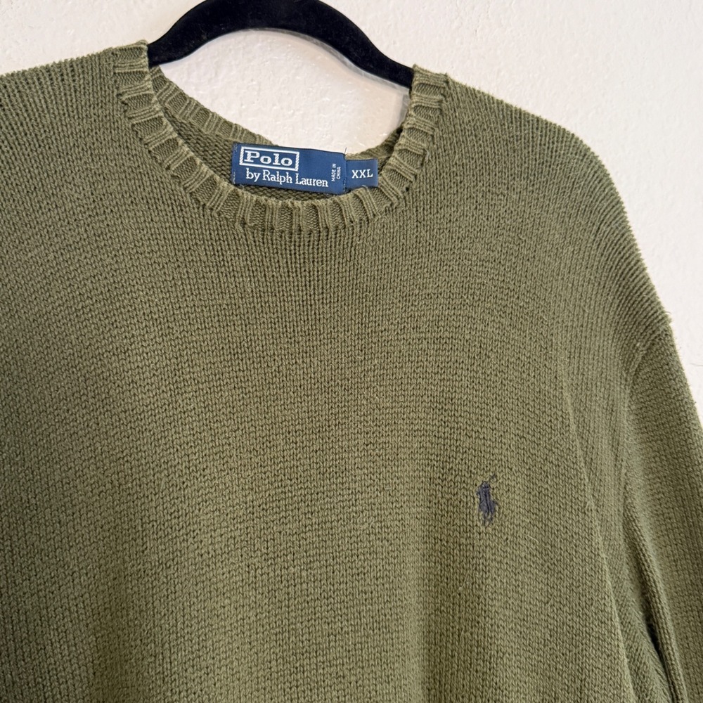 Polo Ralph Lauren Preppy Drab Green Pima Cotton Crewneck Sweater Mens XXL Earthy